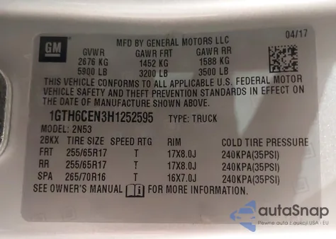 2017 GMC Canyon Sle из США, поврежденный, VIN 1GTH6CEN3H1252595